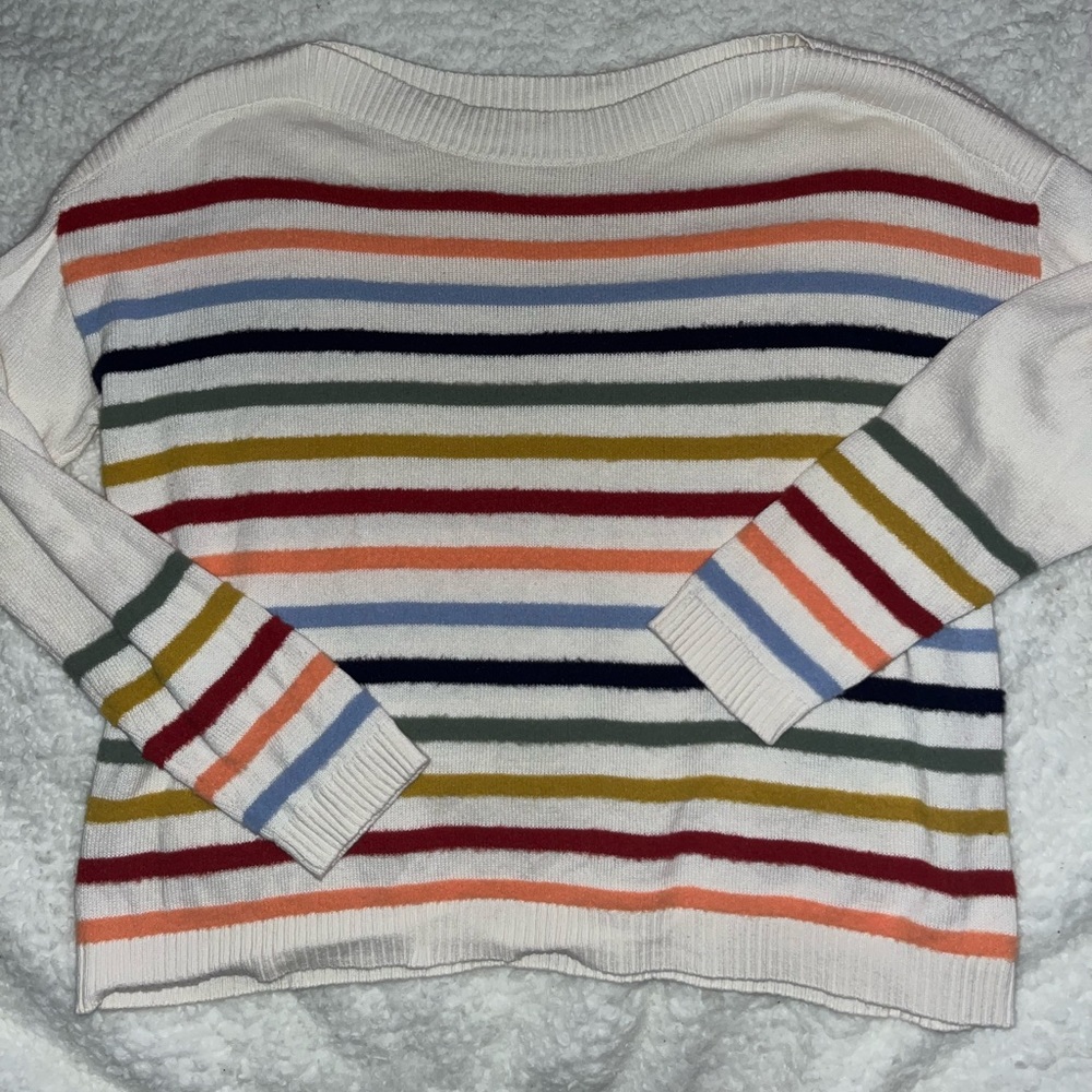 LOFT Boatneck Multicolored Striped Sweater